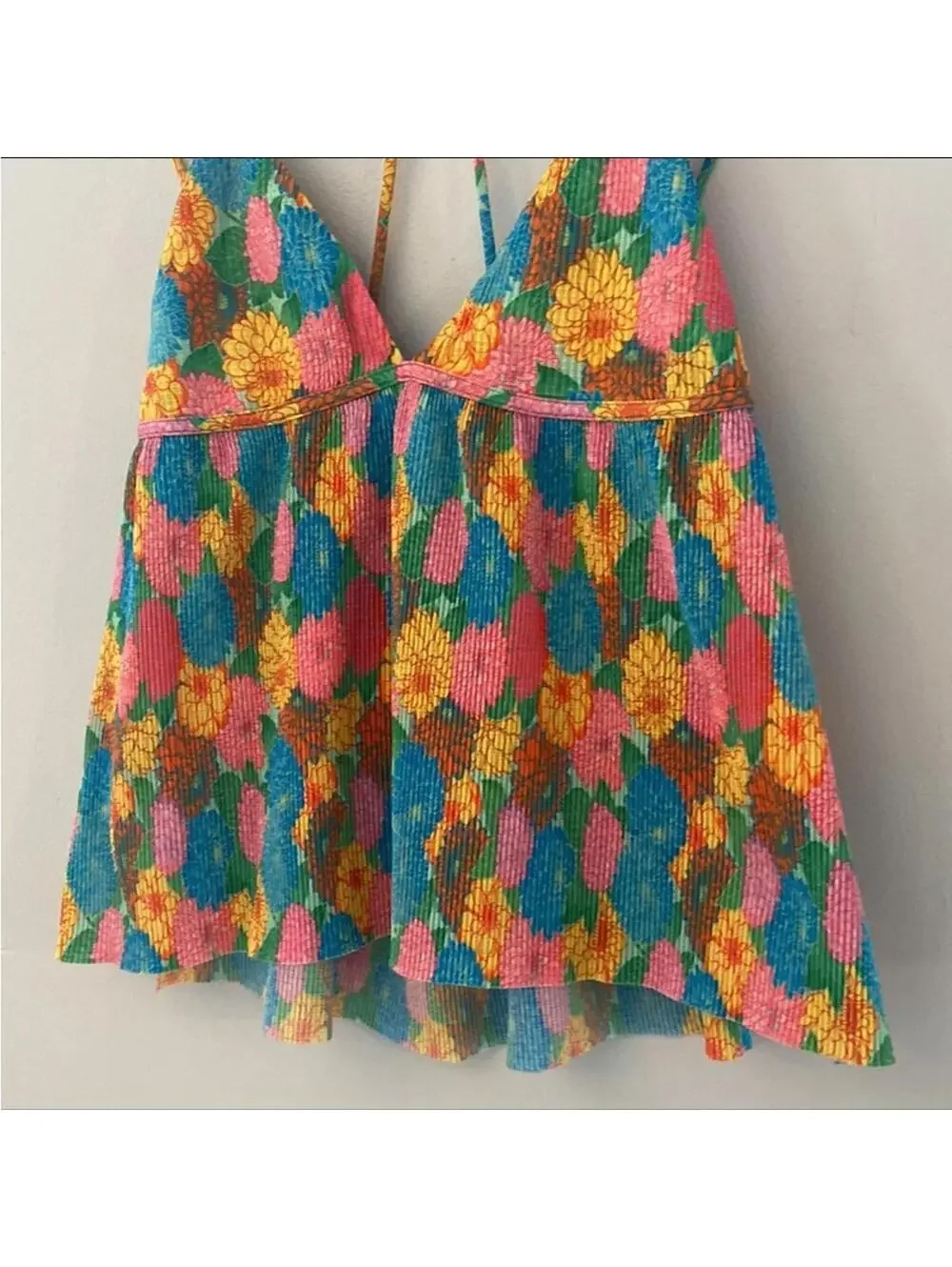 Zara Bright Floral Camisole Top Blue Orange Multi Color Strappy Cami Small - Picture 7 of 9
